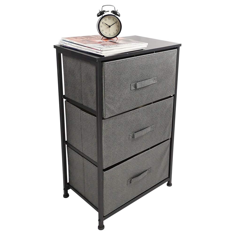 KKTONER Bedside Table for Bedroom Sofa Side Table Livingroom Storage Units With 3-Drawer Save Space Cloth Organizer Fabric Bins (Grey)