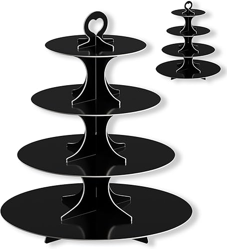 Blissur Paquete de 2 soportes para cupcakes, soporte negro de 4 niveles para cupcakes, soporte de cartón para cupcakes para fiestas, soporte