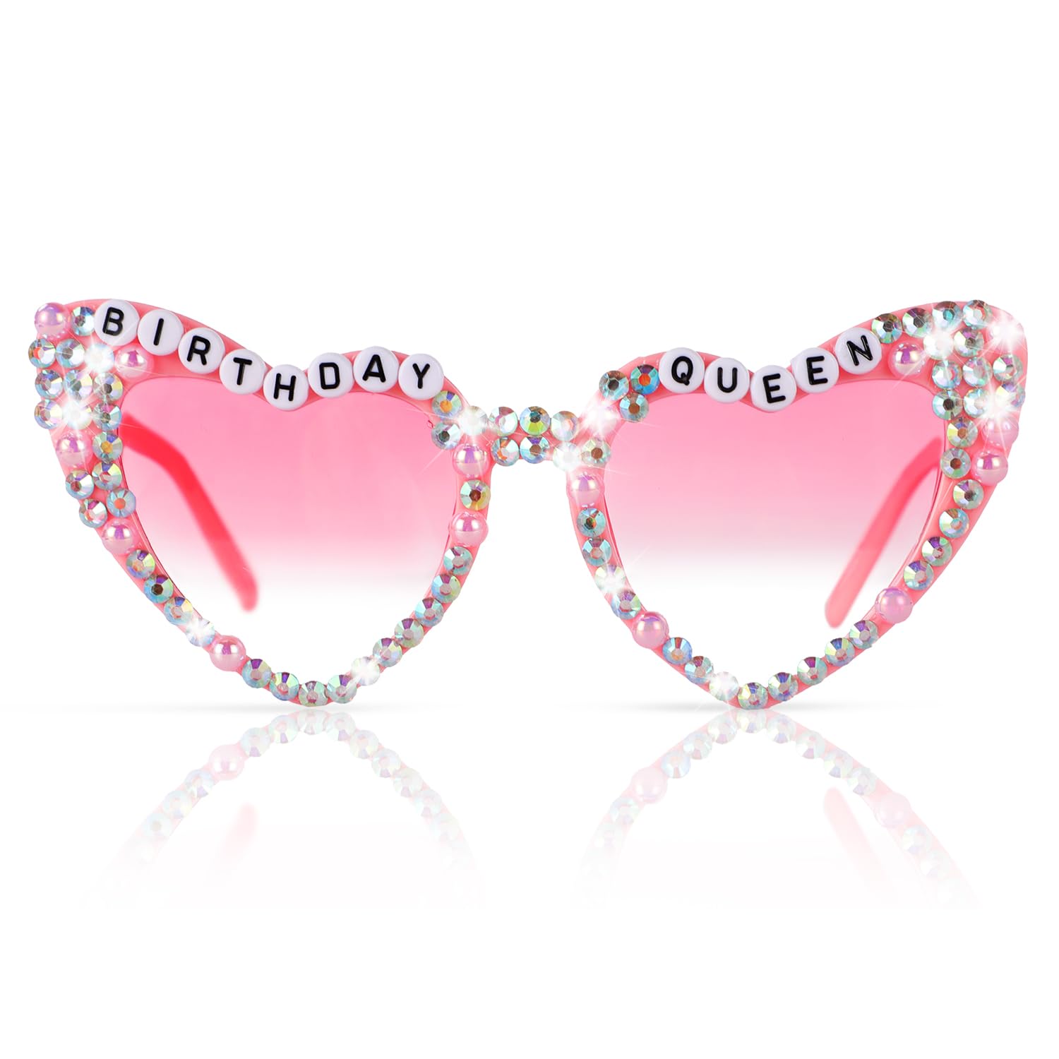 OnperpoeBirthday Glasses Pink Heart Sunglasses for Women Girls Shiny Bling Diamond Pearl Sunglasses Heart Shaped Birthday Party Gift Supplies Cute Accessories Photo Props Sparkling Decoration Favors