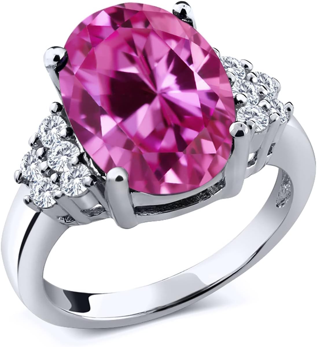 Gem Stone King 3-7 Cttw Gemstone Birthstone and White Moissanite Ring for Women | 925 Sterling Silver | Oval 12X10MM | Wedding Engagement Anniversary Promise Ring