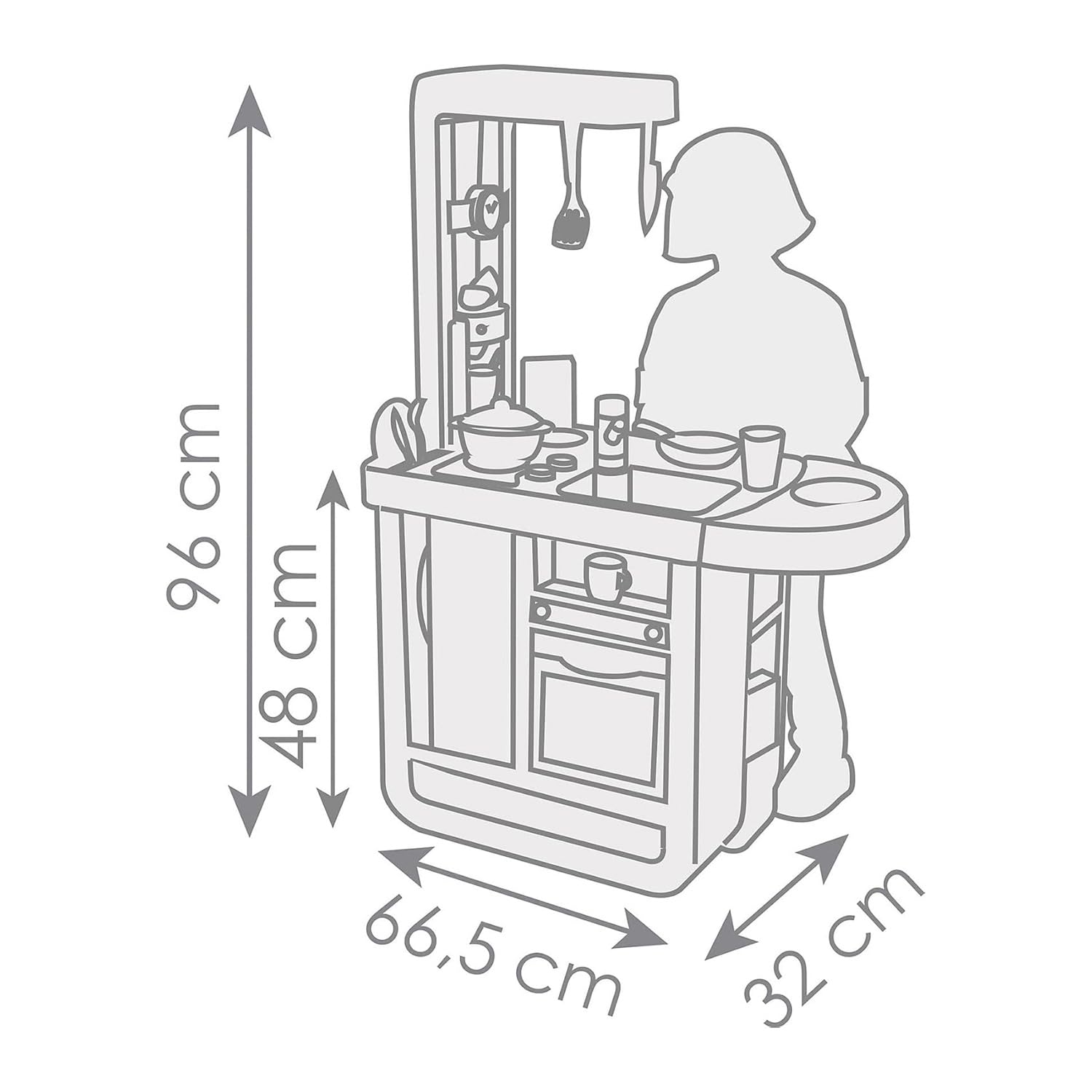 Smoby - Cucina Cherry, 7600310914, +3 anni, design moderno, tante funzioni, 23 accessori, piano di gioco h 48,5 cm