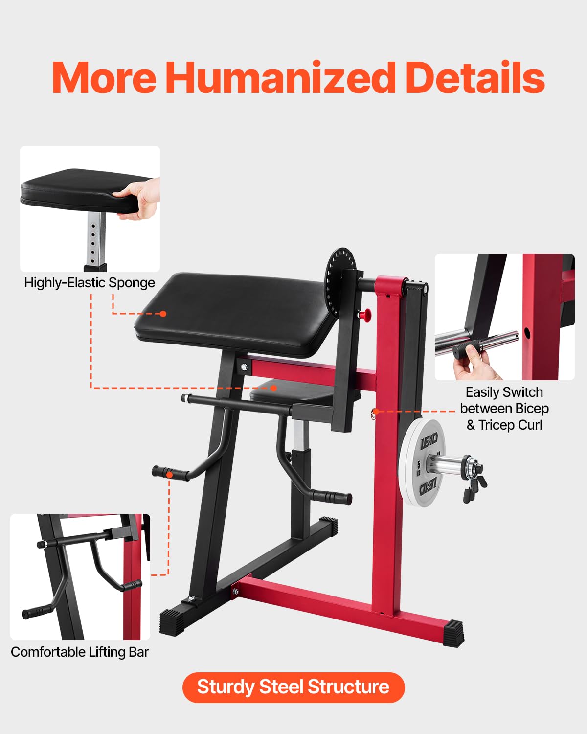 VEVOR Máquina de Curl de Predicador, Máquina de Curl de Bíceps 2 en 1 y de Extensión de Tríceps, Estación de Bíceps Aislada con Brazo Sentado, para Entrenamiento de Fuerza, para Gimnasio en Casa