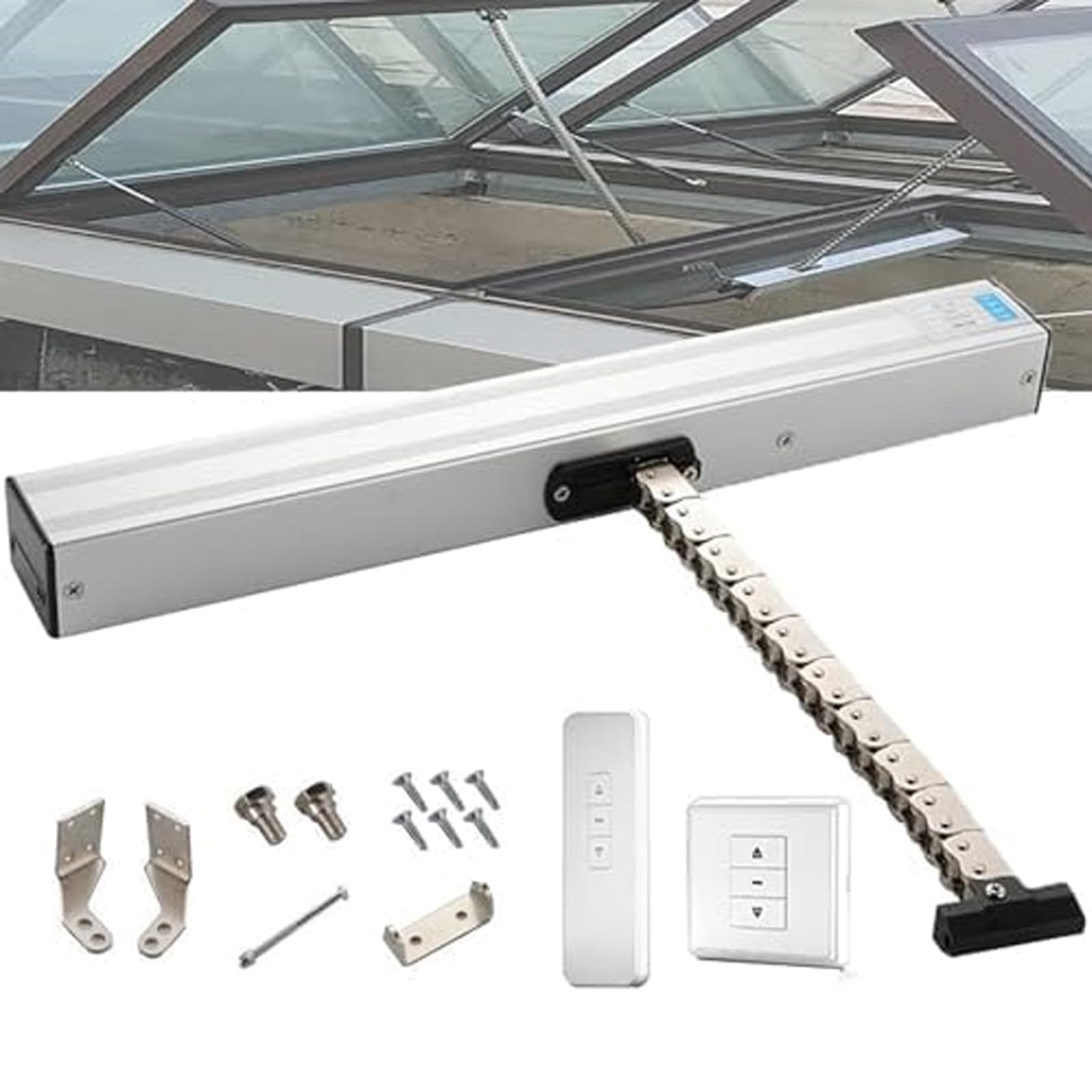 Abridor eléctrico de ventana con cadena con mando a distancia para tragaluz y ventilación de techo