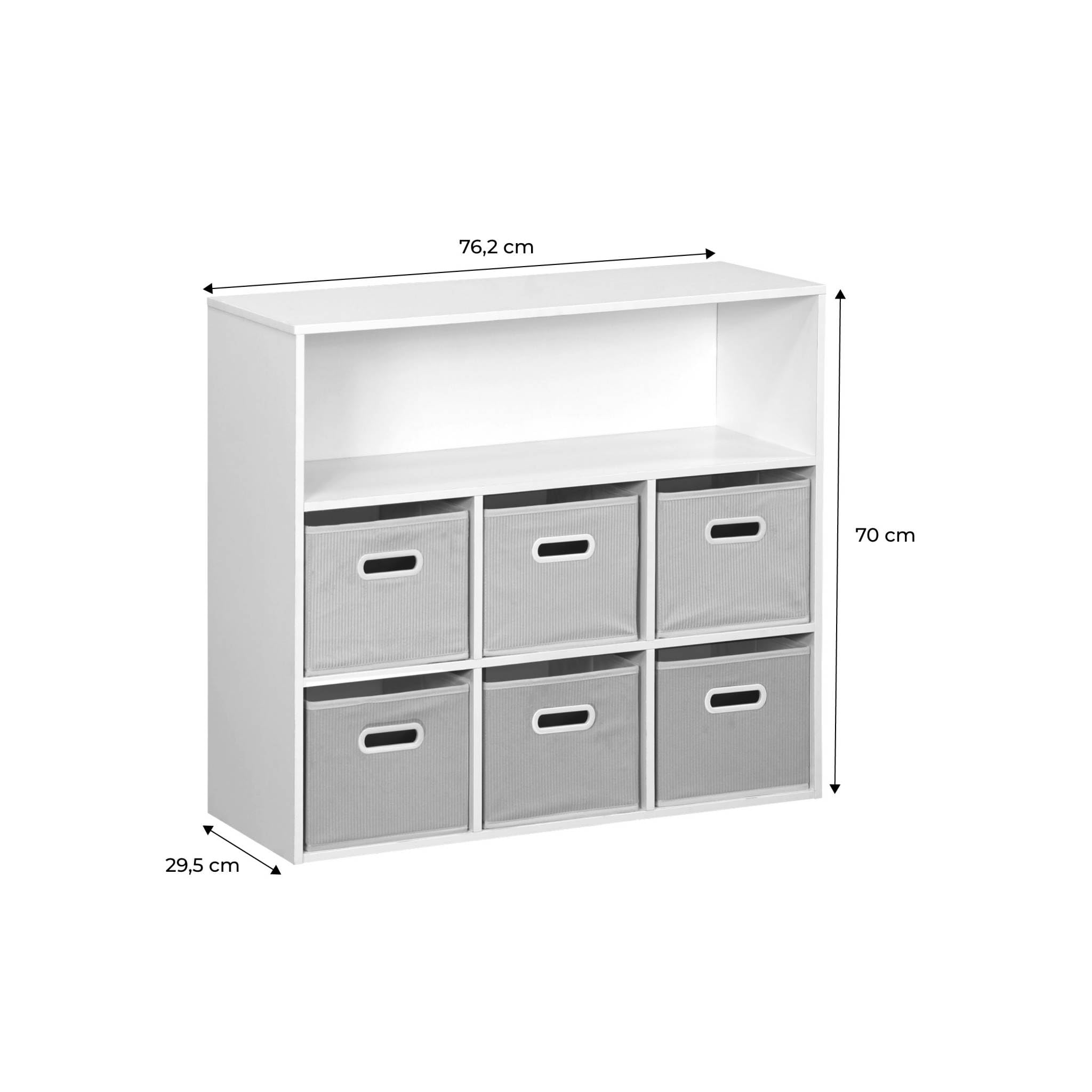 Libreria per bambini con 6 cestini in velluto, Camille, Blu, 129.5x76.2x70 cm