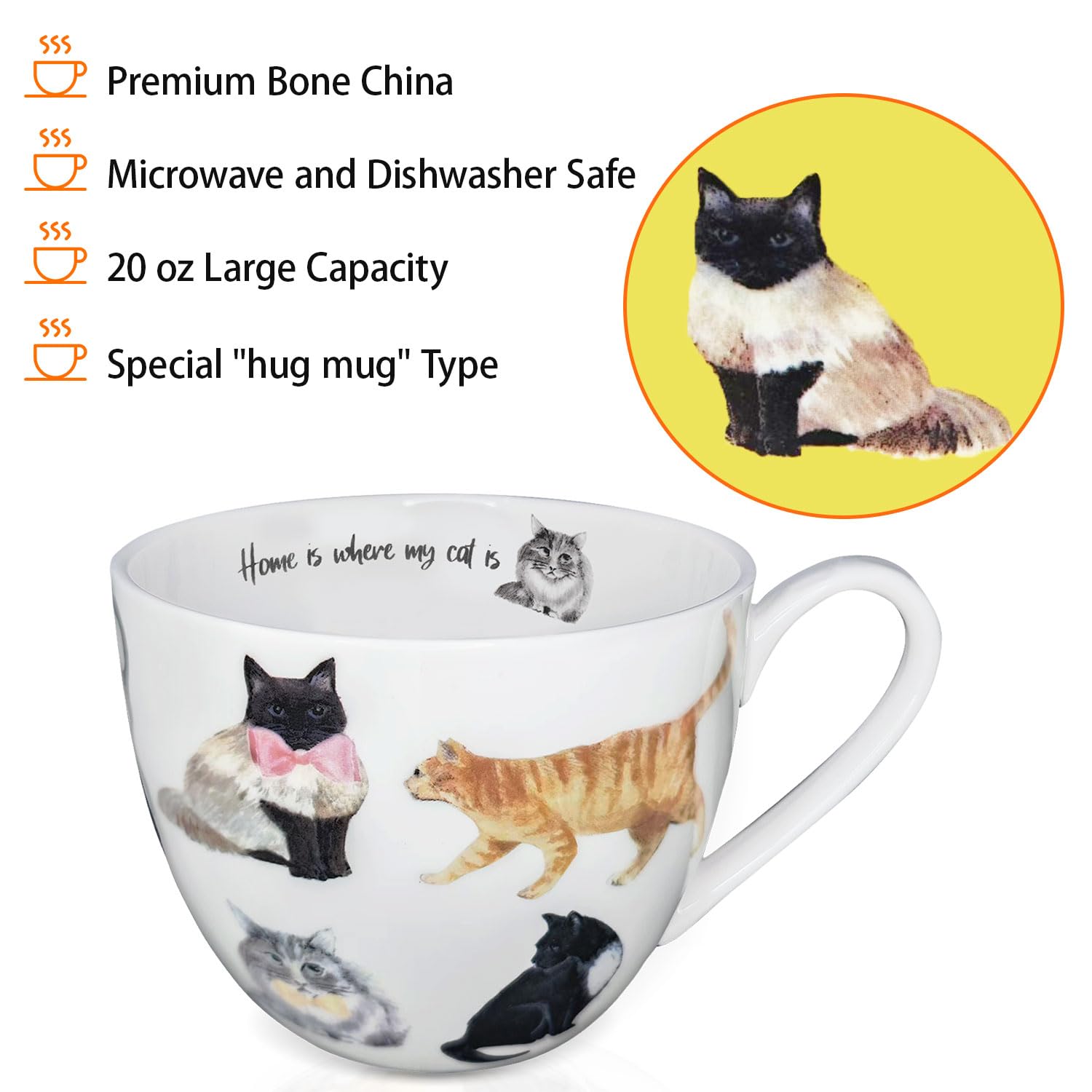 Amazon.com: MFoffice Cute Cat Mugs for Daily Coffee and Tea, Premium 20 oz  Bone China Coffee Tea Hug Mug, Perfect Holiday, Birthday, and Christmas  Gift for Cat Lovers, Designed in England by