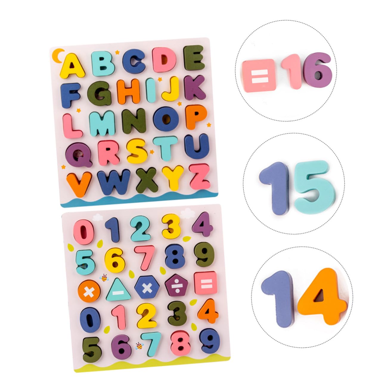 Puzzle Lettere e Numeri in Legno per Bambini, 2 Set | Festa Scuola Decor, Supporto per Apprendimento e Riconoscimento Figure, Adatto a Bambini