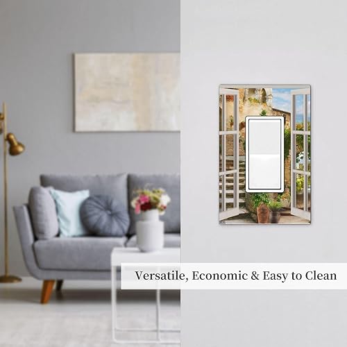 Miniatura 7 de Cubierta de interruptor de luz de 1 cuadrilla, diseño de flores de Grecia mediterránea, dispositivo basculanteGfci, placa decorativa de pared,