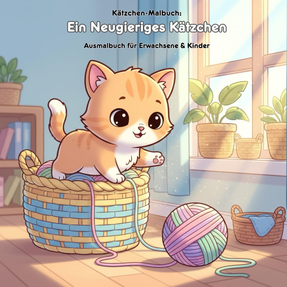 Ein Neugieriges Kätzchen: Geschichte & Malbuch: Für Erwachsene & Kinder: 36 Ausmalbilder, 21.59 x 21.59 cm – Große Motive für kleine Künstler mit einer gemütlichen Kätzchengeschichte