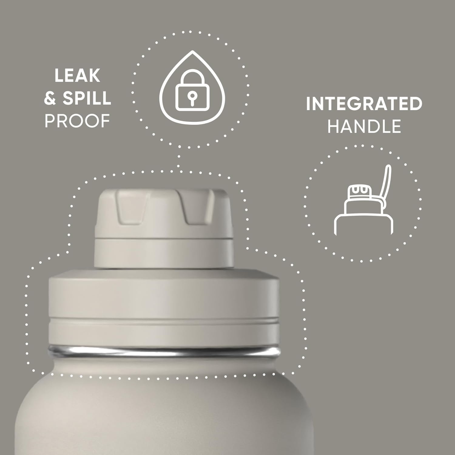 Hydrapeak 32oz Sport Insulated Water Bottle with Straw & Chug Lid, Leak & Spill Proof, Keeps Drinks Cold for 24 Hours, Hot for 12 Hours, Premium Stainless Steel Water Bottles (32oz, Stone)