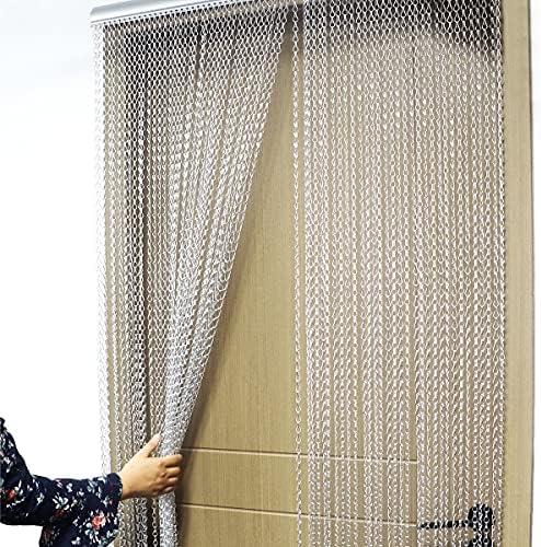 BriSunshine Premium Door Fly Screen 210x90cm Aluminium Chain Curtain Metal Door Curtain Insect Screen Double Hook Silver