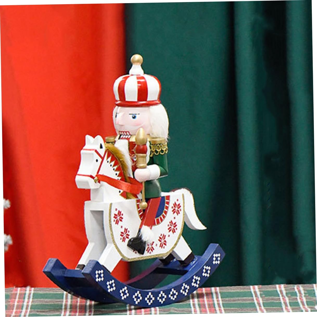 Christmas Nutcracker Ornament 30cm Wooden Nutcracker Soldier Figurine Red Rocking Horse Decoration Traditional Holiday Tabletop Décor for Home and Christmas Tree