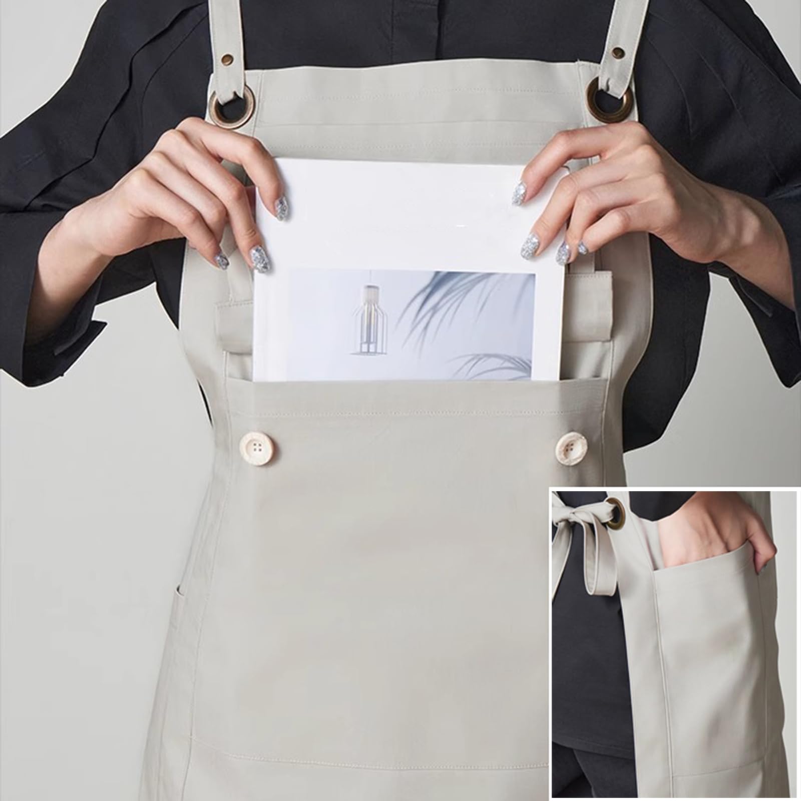 Cuoco Grembiule, Regolabile Grembiuli da Cucina con Tasche, in Cotone, per Barbecue Ristorante CucinareBlack,One Size