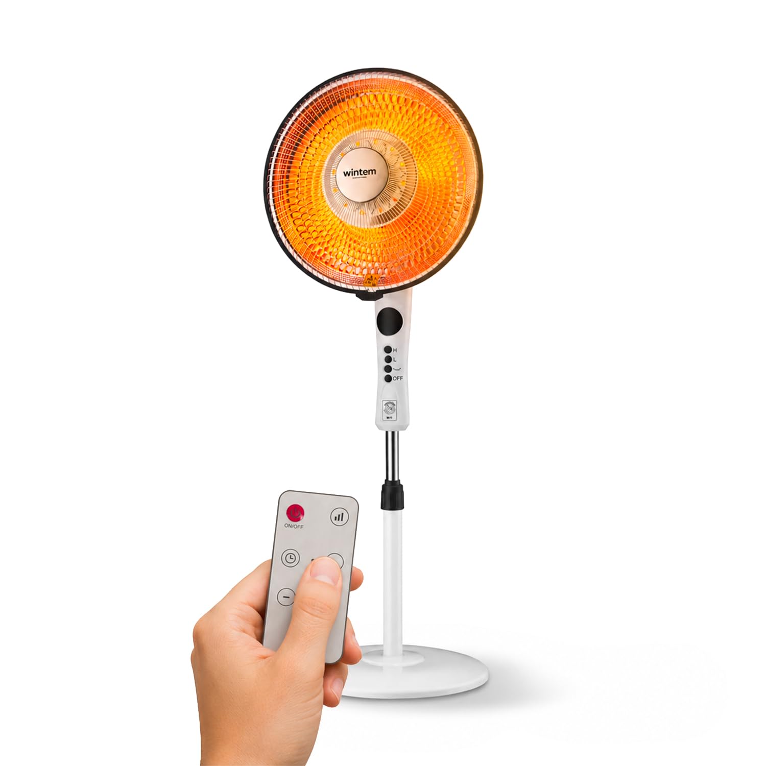 Wintem – Stufa Elettrica a Parabola con Elemento al Carbonio 550/1100W, Timer, Telecomando e Oscillazione per Riscaldamento Casa Rapido e a Basso Consumo Energetico