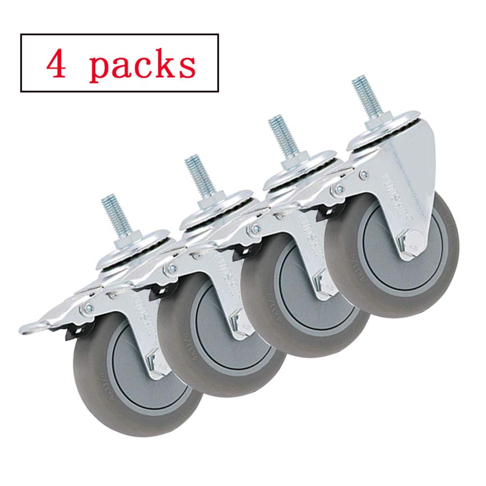 roulettes pivotantes Robustes de 75 mm (3 Pouces), roulettes à Tige avec Freins, roulettes pour Meubles, idéales pour déplacer Un Porte-Fleurs ou Un canapé, Lot de 4.
