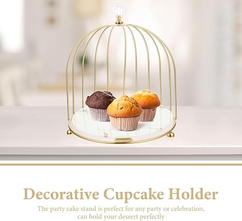 Miniatura 9 de BESTonZON Jaula de pájaros de metal dorado, soporte para cupcakes, postres para bodas, fiestas, cumpleaños, celebraciones de ducha, decoración del