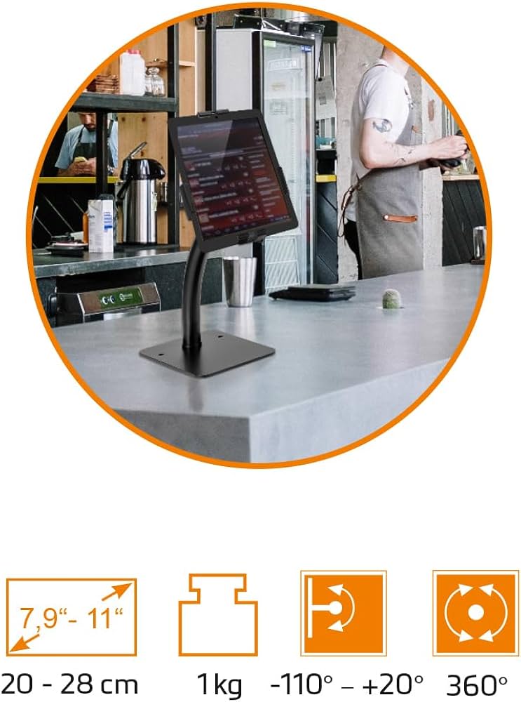 my wall HT39L Universele tabletstandaard met diefstalbeveiliging, tabletstandaard, iPad-standaard, tablethouder, infopoint voor beursstand en wachtruimte, in hoogte verstelbaar, belastbaar tot 1 kg