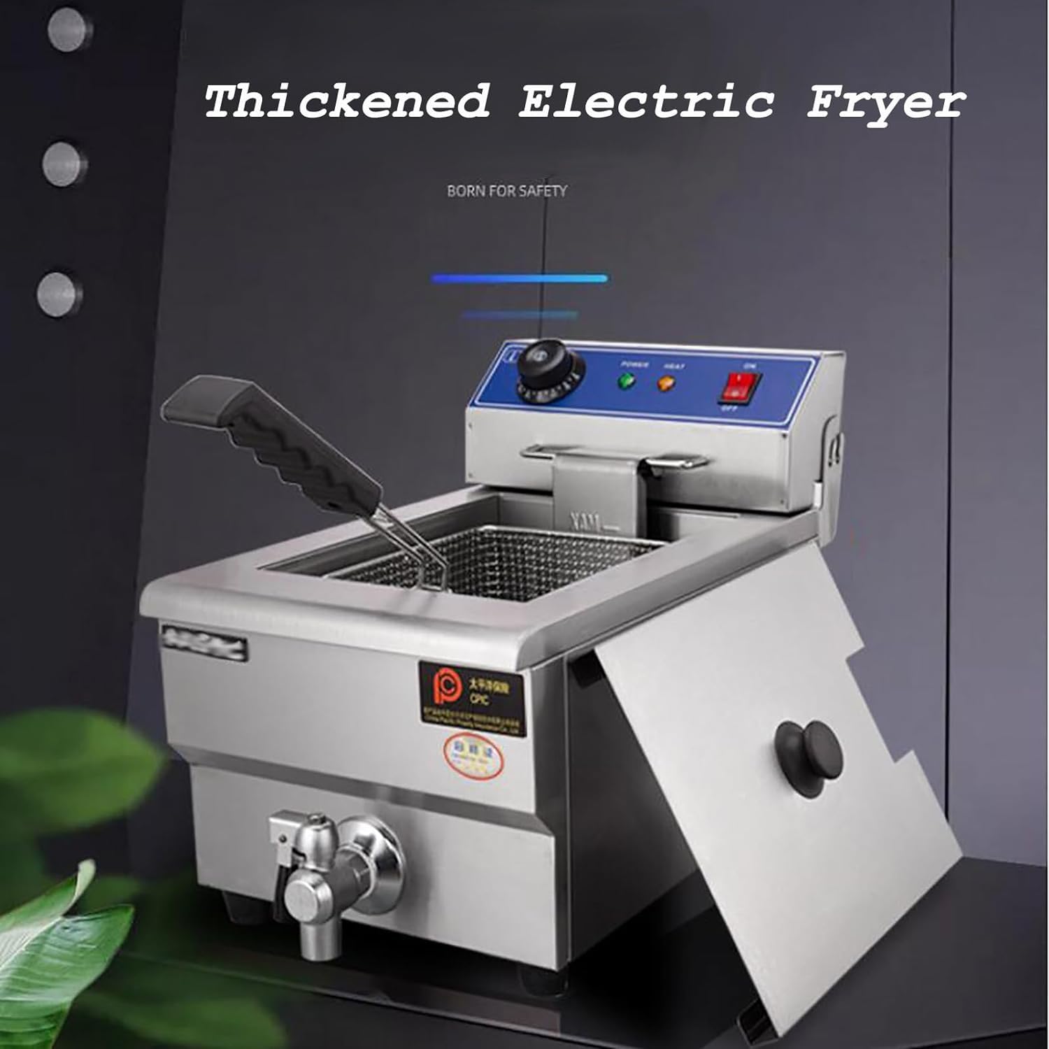 Friggitrice Elettrica, Friggitrice Elettrica 10L /10.5QT in Acciaio Inossidabile con Sistema di Valvola di Scarico del Rubinetto for Uso Domestico Commerciale, Friggitrice Elettrica da Banco con Serba