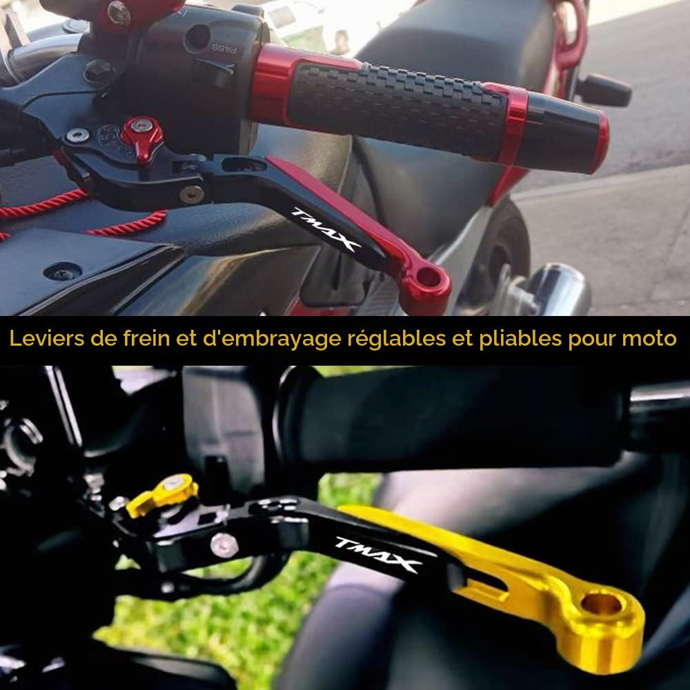 QJY-Motor Part-Store Adjustable Moto Leviers d'embrayage de Frein CNC pour T-MAX 530 500 2008-2016 Tmax 530 SX DX 2017 2018 2019 TMAX 560 2020 (Or/Noir) | T-MAX 530 500 2008-2016 | Leviers de frein d'embrayage | Tmax 530 SX DX 2017 2018 2019 TMAX 560 2020