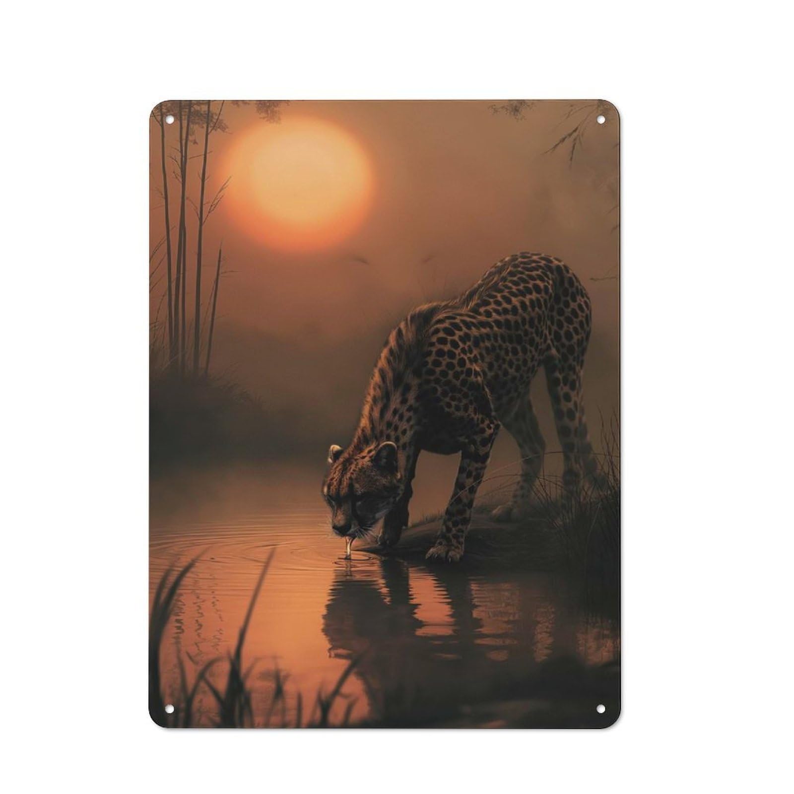 Junmoney Style-4 Cheetah Oasis Rustic Metal Plaque 40X30cm For Living Room Or Hallway, For Garage, Workshop And Man Cave Decoration