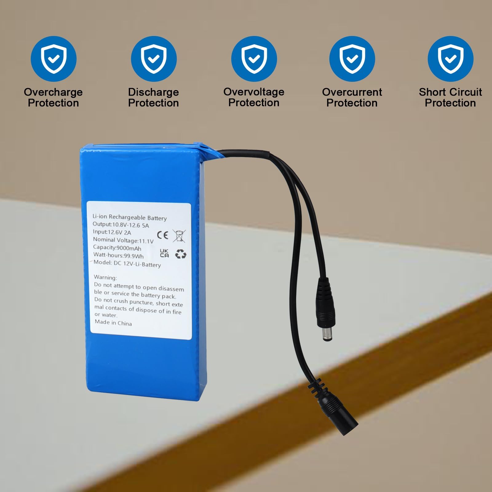 11.1V 9000mAh 99.9Wh Batteria ricaricabile agli ioni di litio compatibile con la maggior parte dei dispositivi DC12V, luci solari, luci LED, spruzzatori, altoparlanti, pianoforti elettronici