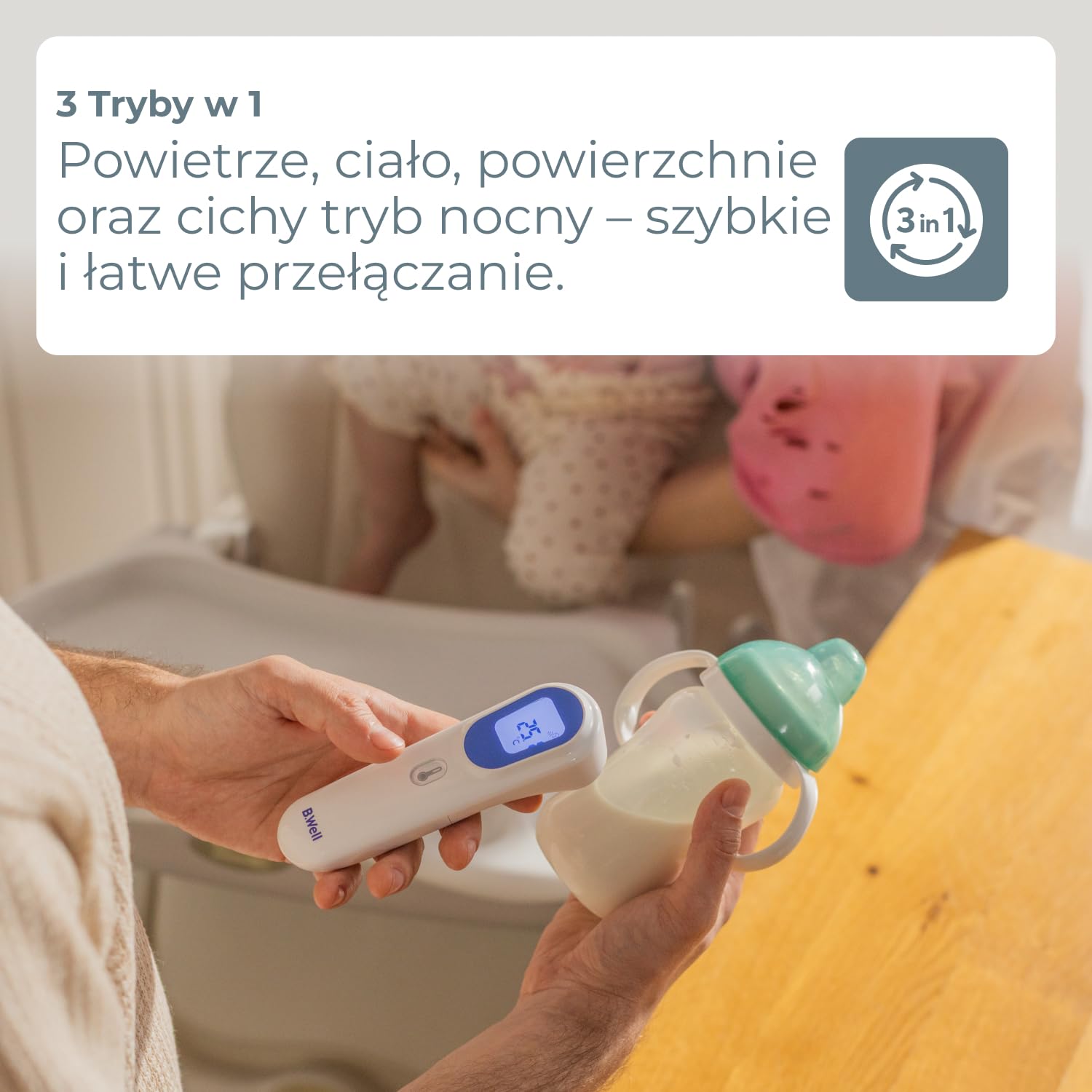 B.Well Swiss - TH-7000 bezdotykowy termometr na podczerwień 3 w 1, wyświetlacz LCD, tryb nocny, szybki pomiar, pamięć 10 wartości - niezawodny i szwajcarska jakość