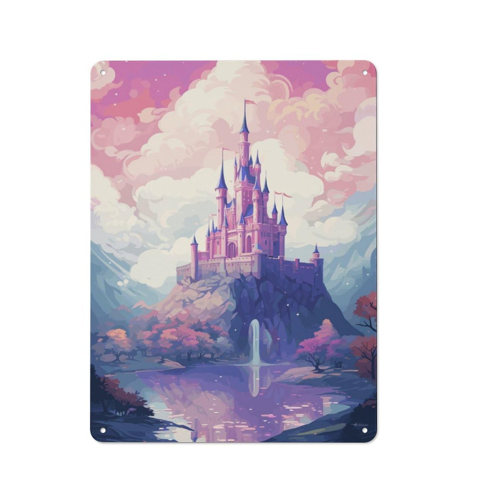 Junmoney Magical Castle Pixel Art Office Metal Sign 40X30cm, Understated Office Wall Decor For Workspace, Cafe, Shop Or Desk Area