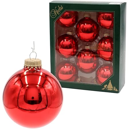 Krebs Glas Lauscha Weihnachtskugeln 4er Set | Rot/Gold Schneeflocken Design | Mundgeblasener Christbaumschmuck