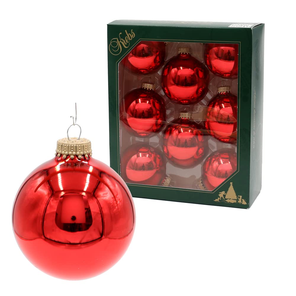 Boules de Noël rouges Lauschaer lot de 8 suspensions sapin unies brillantes 7 cm