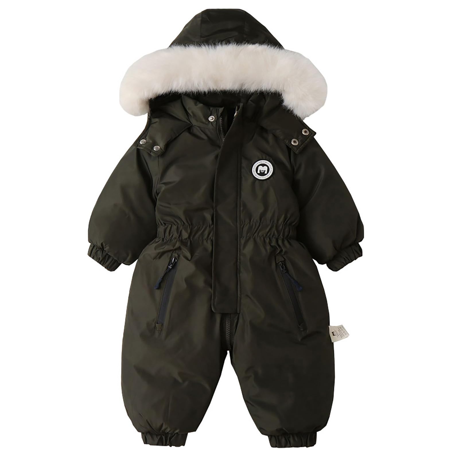 Mono de nieve para niños, invierno, bebé, niña, niño, 1-4 años, acolchado con capucha, abrigo de piel, color sólido con cinturón, traje de esquí, chaqueta cálida