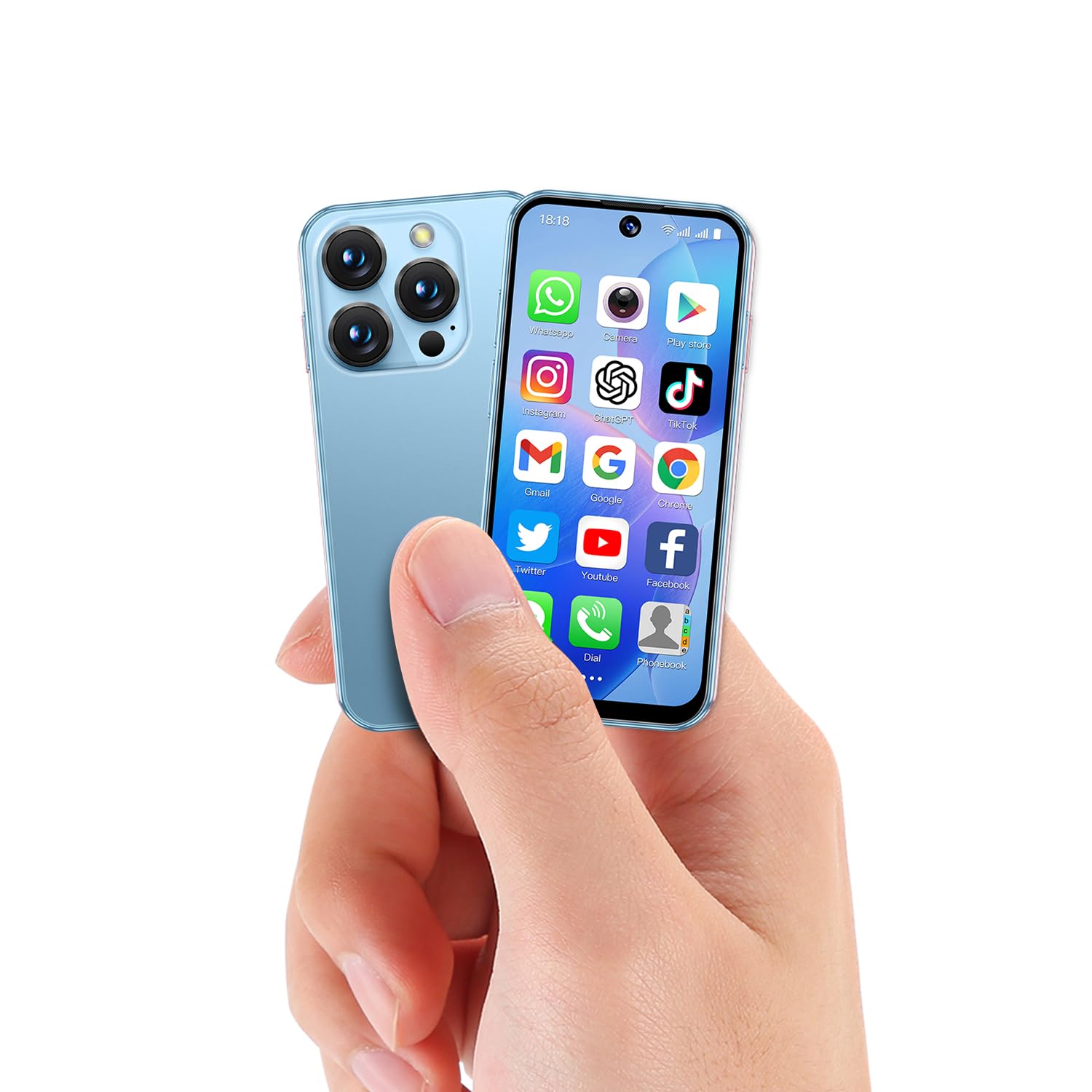 Smartphone mini, schermo HD da 3,88 pollici, doppia SIM con doppia standby,riconoscimento facciale Face ID, adatto per i bambini e gli studenti come telefono di backup, senza blocco (Blu-3G)