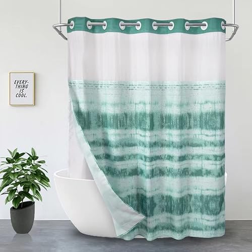 Miniatura 1 de Ecoehoe Cortina de ducha de tela sin gancho de 71 pulgadas de ancho x 74 pulgadas de largo, con forro extraíble a presión con imanes, parte superior