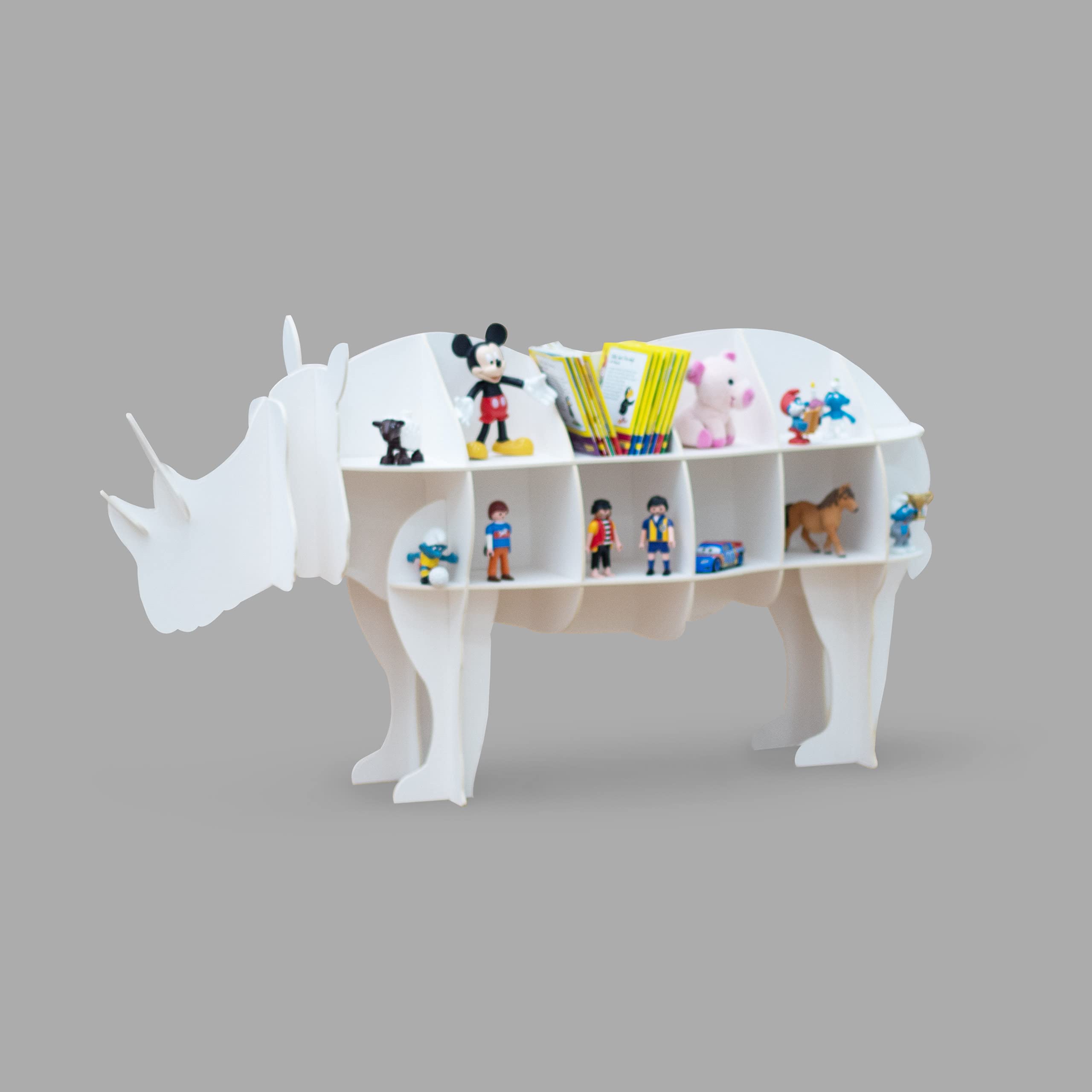 Kinder Regal Rudy das Nashorn in weiß - geeignet für ca. 74 Tonies, Spielzeug oder Kinderbücher - 100% plastikfrei (Naturweiß)
