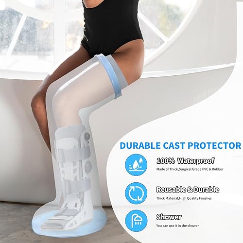 Miniatura 5 de Protector de pierna para adultos para ducha, vendaje de ducha impermeable y cubierta de yeso con parte inferior acolchada antideslizante, protección