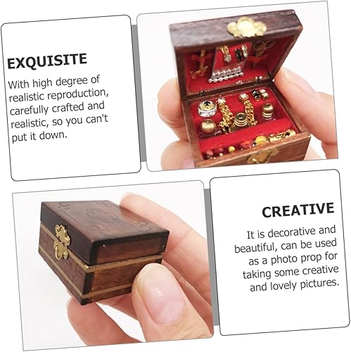 Miniatura 5 de Toddmomy Caja de madera para decoración de niños, cofre del tesoro pirata para adornos para niños, joyero, organizador de almacenamiento para