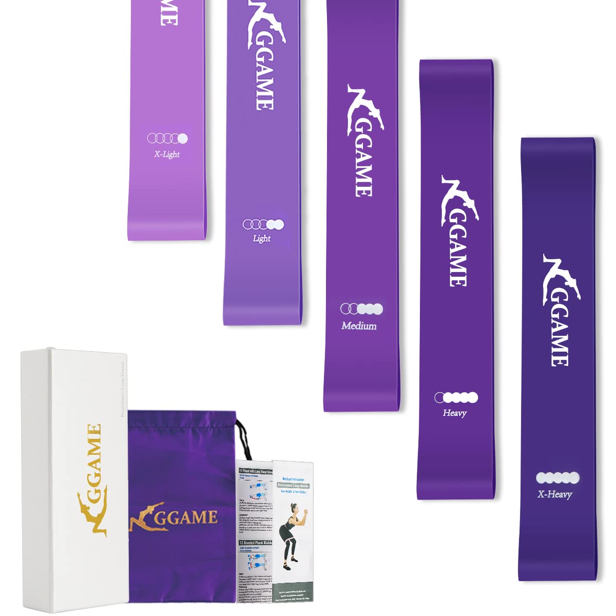 Widerstandsbänder, Übungsbänder für Po und Bein, aus Naturlatex, für Physiotherapie, Krafttraining, Zuhause, Fitnessstudio, Workout, Anleitung enthalten