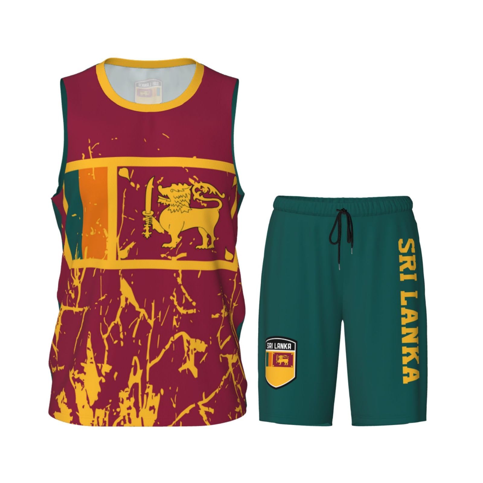 Sri Lanka Flag Grain (2) Basketball Jersey Uniform Suit for Men Adults Training Athletic Set