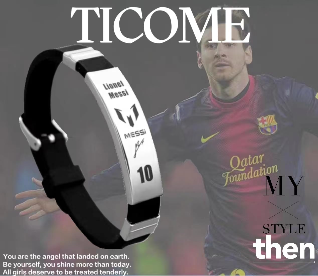 Messi10 - Pulsera de estrella de fútbol personalizada en silicona y acero inoxidable, pulsera conmemorativa deportiva, regalo para fanáticos del fútbol