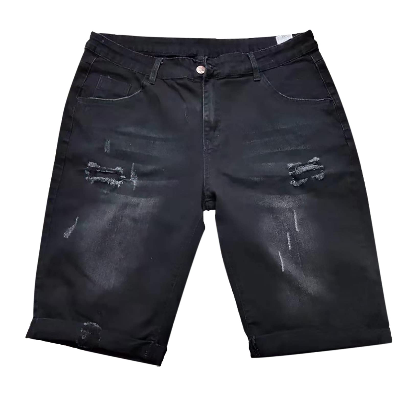 Genericmens Stretch Roll Up Ripped Denim Shorts Classic Slim Fit