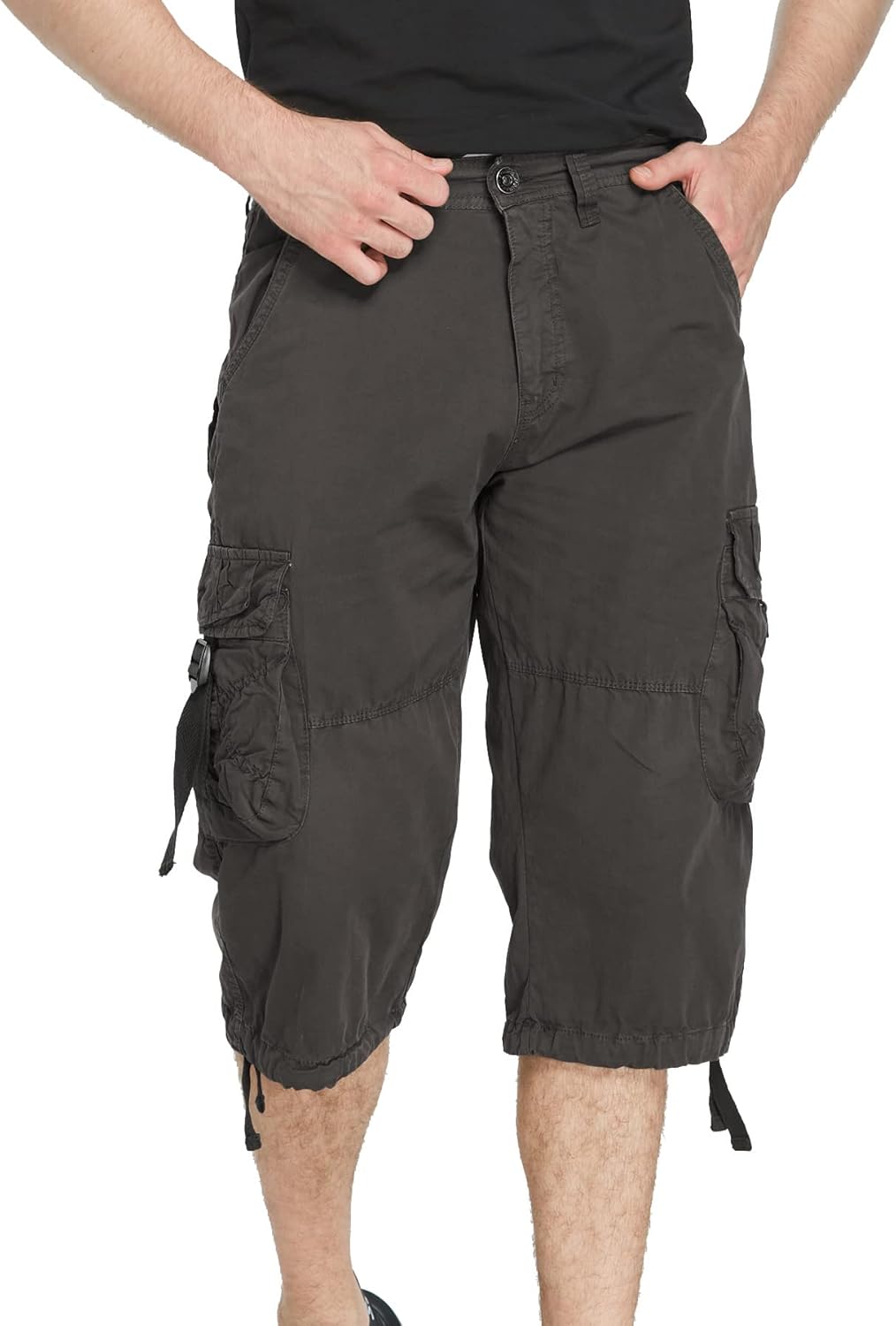 DONGD Mens Cargo Shorts 3/4 Relaxted Fit Capri Pants Below Knee Cargo Short