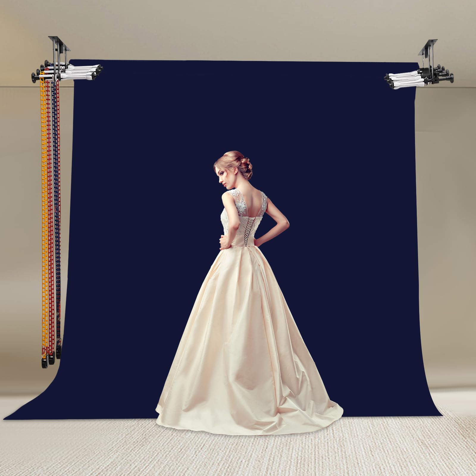 BANLICALI Background Support System, 4 Roller Wall Mounting Manual Photography Lifter, with Metal Brackets and Nylon Rollers for The Pipe with Diameter of 1 3/4