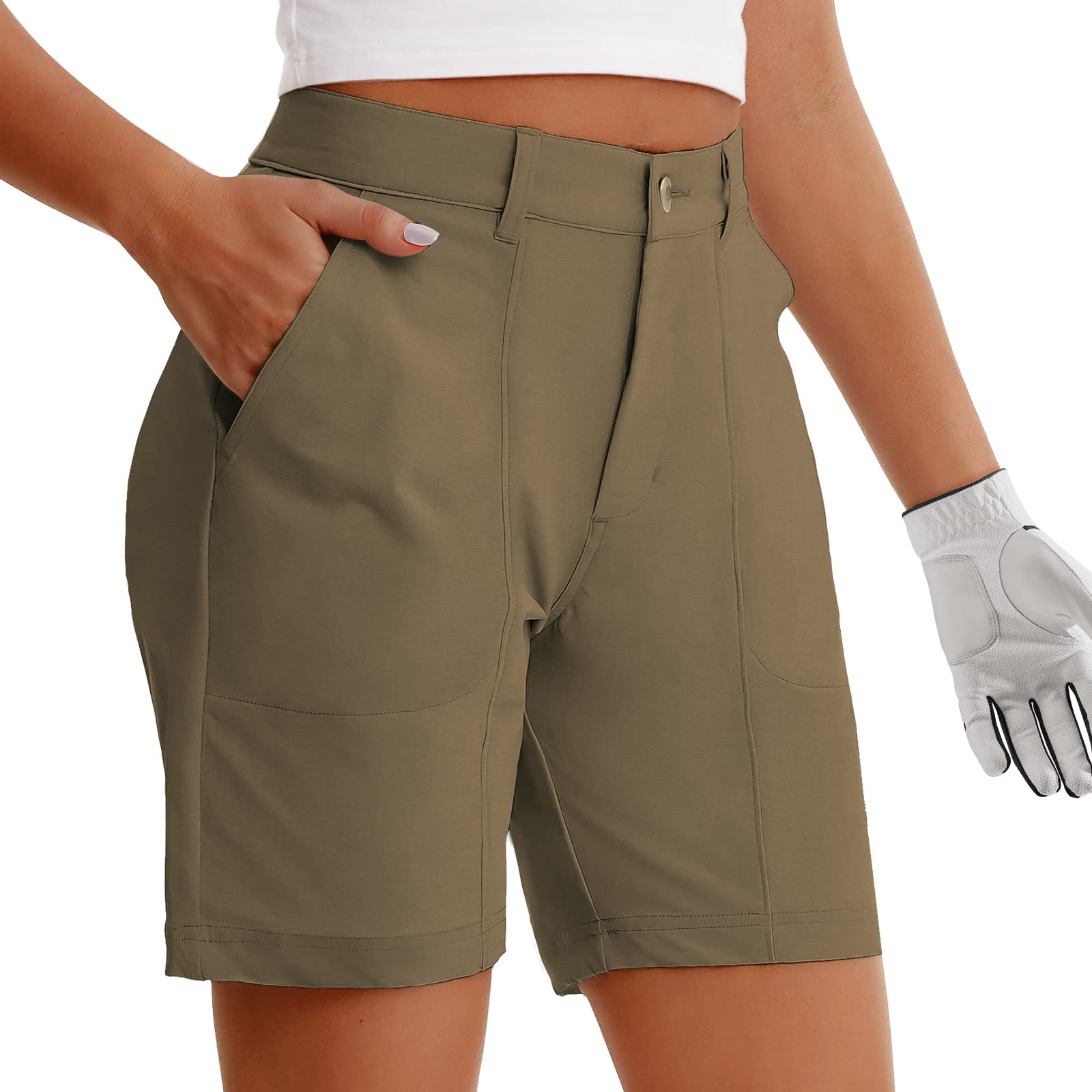 MEETYOOWomen's Golf Hiking Shorts 7" Inseam Quick Dry Ladies Athletic Travel Summer Shorts,5 Pockets,Water Resistant