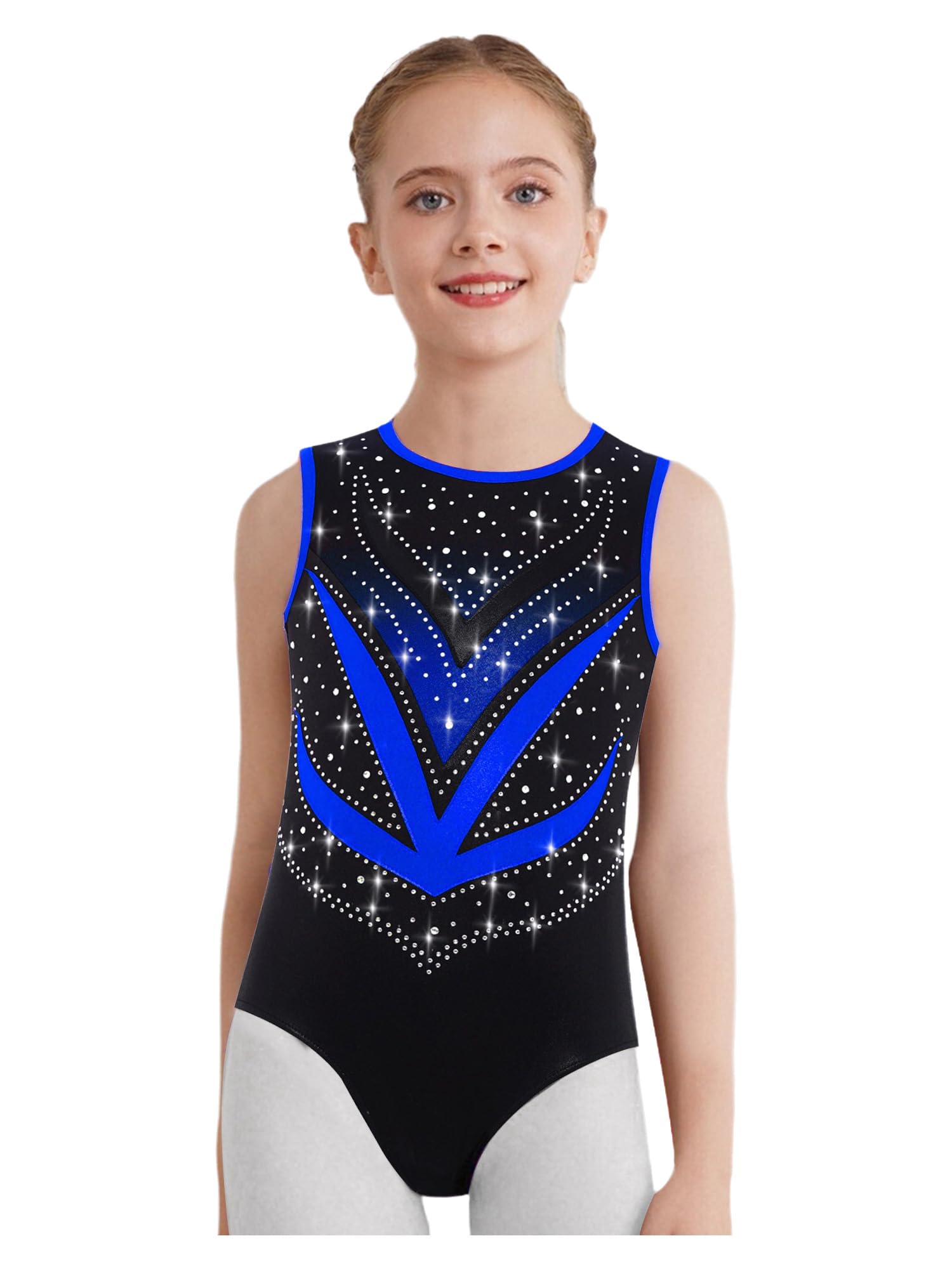 Pezzi Tutu Da Ginnastica Per Bambina Scintillante Tutu Da Ginnastica Con Pantaloncini Shorts Fazzoletto Per Capelli Leotard Da Da Maglia Da Per Competizioni Blu 5-6 anni