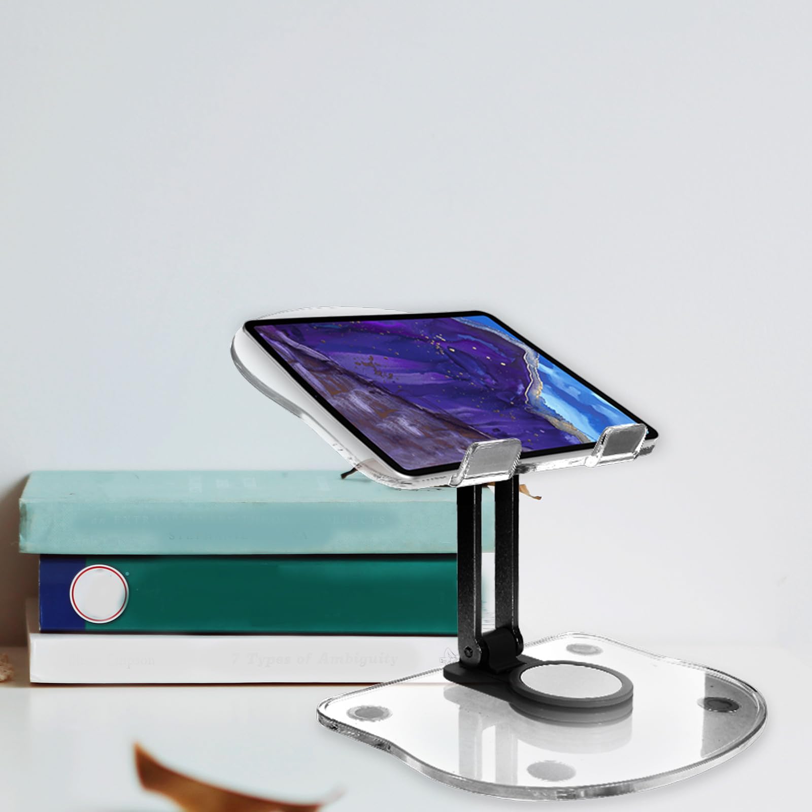 Soporte Giratorio Plegable Tablet Acrílico de Negro Ajustable para Escritorio, Adecuado para Uso Dispositivos y Tablets