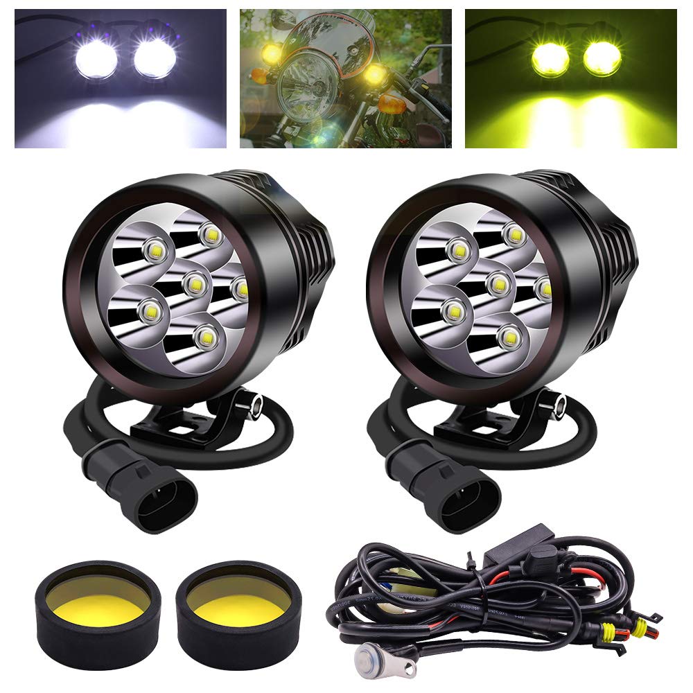 Luces auxiliares para motocicleta Proyector delantero 12V 24V Faros antiniebla LED con lente amarilla, 2PCS 60W Faros delanteros de motocicleta para scooters Coche Camión Barco ATV SUV