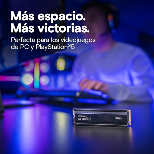 Crucial P510 SSD 2To PCIe 5.0 x4 Gen5 NVMe M.2 avec Dissipateur, Lecture jusqu'à 10.000 Mo/s, écriture jusqu'à 8.700 Mo/s, Ordinateur de Bureau et PS5, TLC NAND, Disque Dur Interne - CT2000P510SSD5-01 - 3