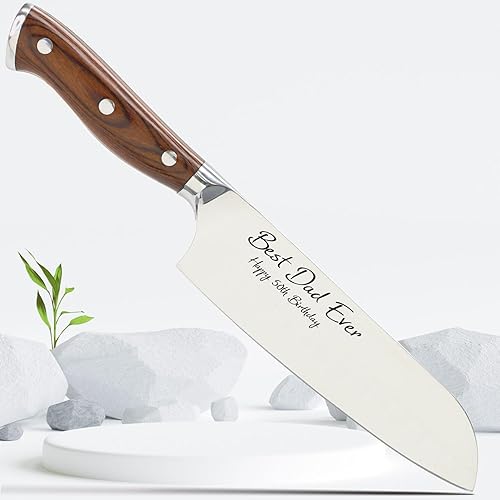 Santoku Cuchillo de acero inoxidable profesional grabado personalizado cuchillo de chef de cocina 9 pulgadas personalizado