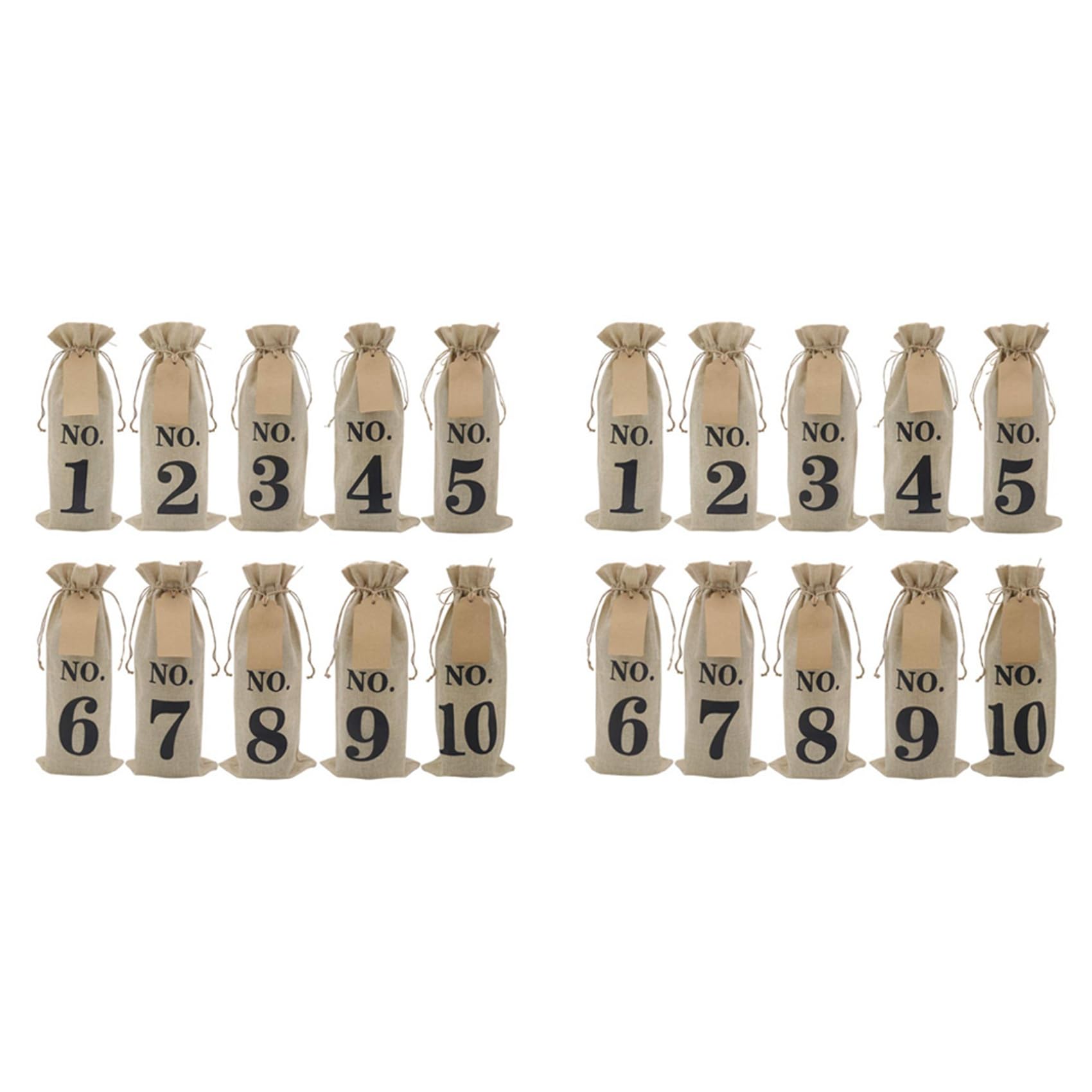 Hndhbfgrt 20Pcs Burlap Wine Bags with Tags for Blind Wine Tasting, Numbered Hessian Cloth Glass Bottle Gift Bags for Christmas