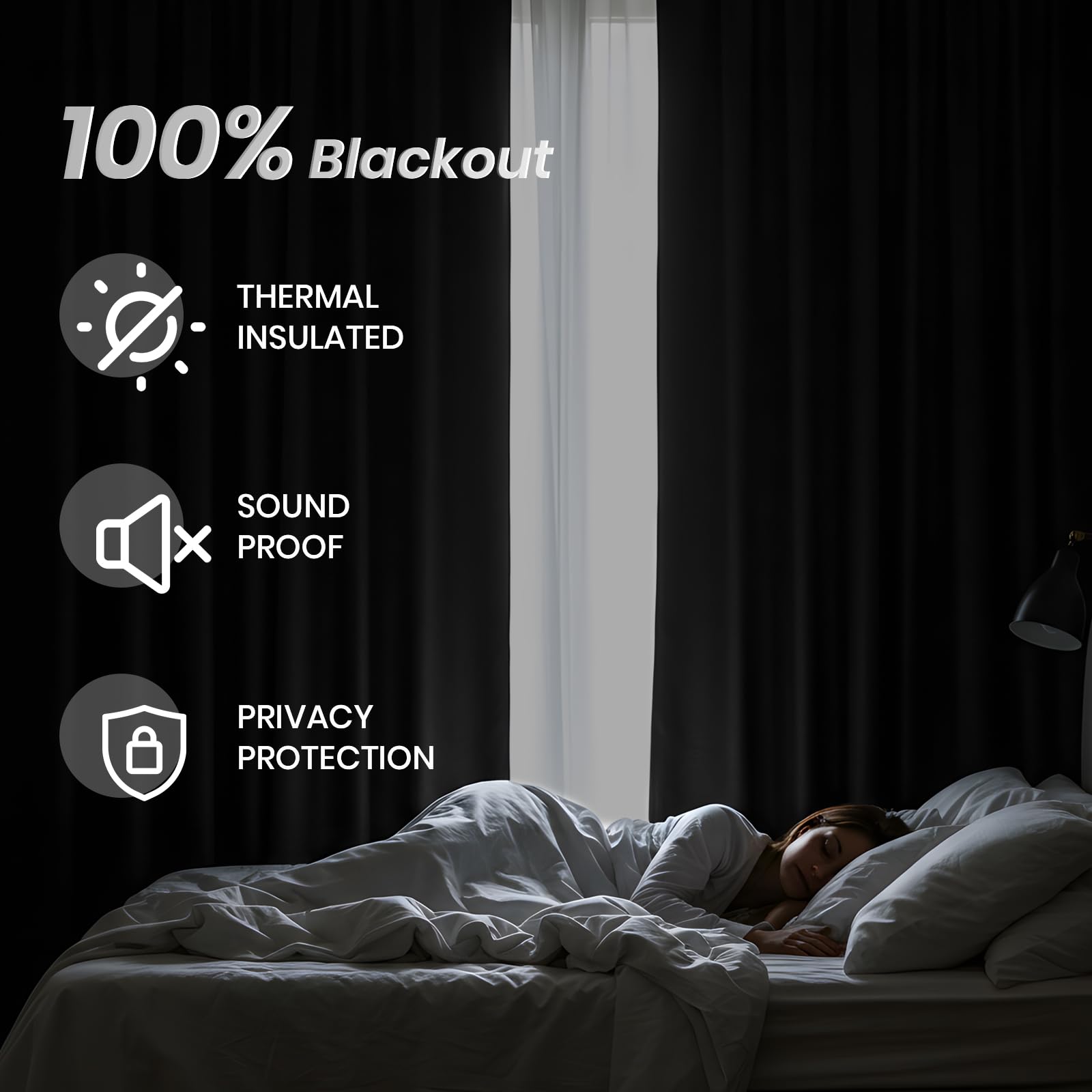 Melodieux Rideaux 100 % occultants – Rideaux à isolation thermique texturée en lin avec revers noir à 3 couches et œillets de 4,1 cm, 132 x 160 cm pour chambre/salon (gris, 2 panneaux)