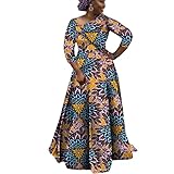 Afrilisco African Dresses for Women Dashiki Party Attire 3/4 Sleeve Ankara Print Nigerian Clothes Church Dress Outfits