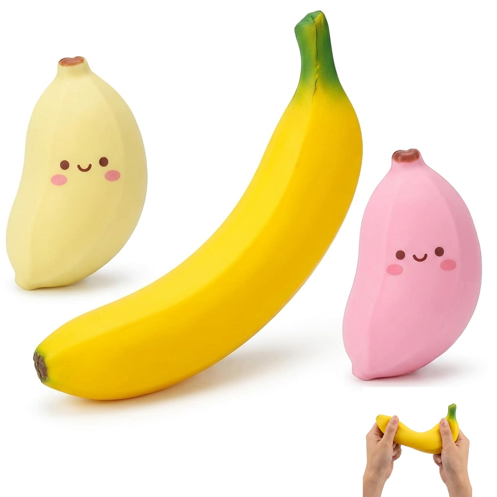 suction 3 PCS Banana Squishy, Giant Banana Squishy, Squishy Banana, Pink and Yellow Colours for Office and Home Use, as Desktop Dekorationen